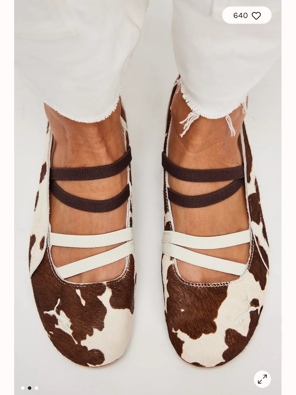 Puma Cow-Print Ballet Flats with Double Elastic Straps - Brown & White